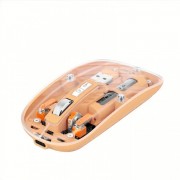 Mouse Nou M233, 1600dpi, 5 Butoane, Indicator Nivel Baterie, Transparent, Roz, Wireless + Bluetooth Mouse Nou M233, 1600dpi, 5 Butoane, Indicator Nivel Baterie, Transparent, Roz, Wireless + Bluetooth
