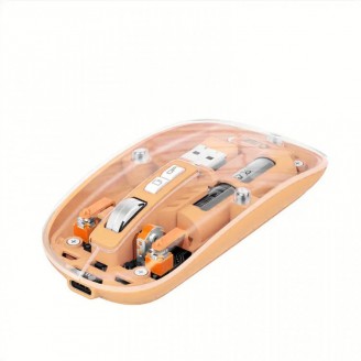 Mouse Nou M233, 1600dpi, 5 Butoane, Indicator Nivel Baterie, Transparent, Roz, Wireless + Bluetooth Mouse Nou M233, 1600dpi, 5 Butoane, Indicator Nivel Baterie, Transparent, Roz, Wireless + Bluetooth