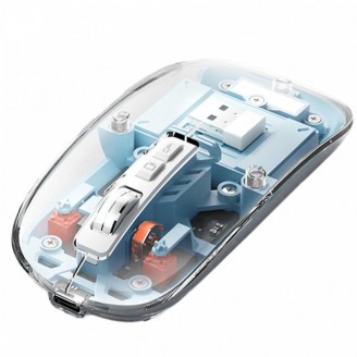 Mouse Nou M133, 2400dpi, 5 Butoane, Indicator Nivel Baterie, Transparent, Albastru, Wireless + Bluetooth Mouse Nou M133, 2400dpi, 5 Butoane, Indicator Nivel Baterie, Transparent, Albastru, Wireless + Bluetooth