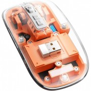 Mouse Nou M133, 2400dpi, 5 Butoane, Indicator Nivel Baterie, Transparent, Portocaliu, Wireless + Bluetooth Mouse Nou M133, 2400dpi, 5 Butoane, Indicator Nivel Baterie, Transparent, Portocaliu, Wireless + Bluetooth